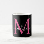 Girly Black Shock rosa Monogram Elegant Script Kaffemugg<br><div class="desc">Elegant Black Hett Magenta Rosa Monogram Girly Script Snyggt Coffee Mugg</div>