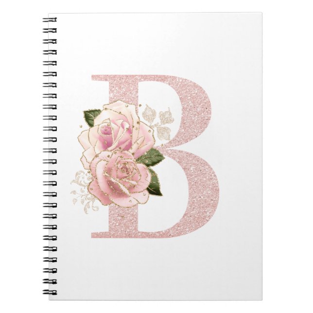 Girly Blek Ro Glitter Guld Blommigt Monogram B Anteckningsbok (Framsidan)