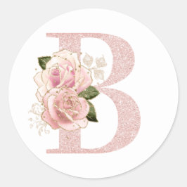 Girly Blek Ro Glitter Guld Blommigt Monogram B Runt Klistermärke
