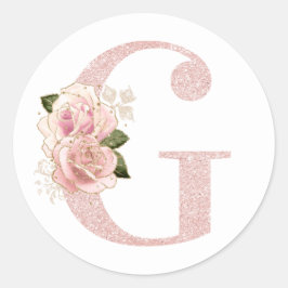 Girly Blek Ro Glitter Guld Blommigt Monogram G Runt Klistermärke