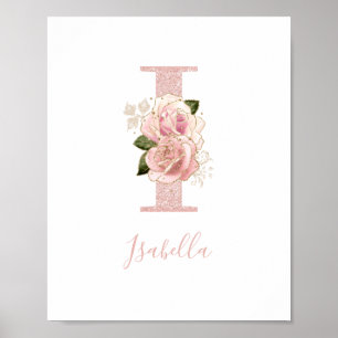 Girly Blek Ro Glitter Guld Blommigt Monogram I Poster
