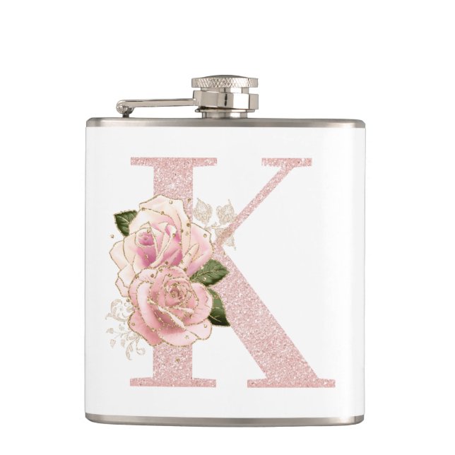 Girly Blek Ro Glitter Guld Blommigt Monogram K Fickplunta (Framsidan)