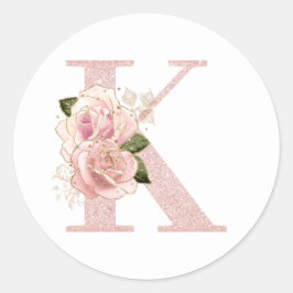 Girly Blek Ro Glitter Guld Blommigt Monogram K Runt Klistermärke