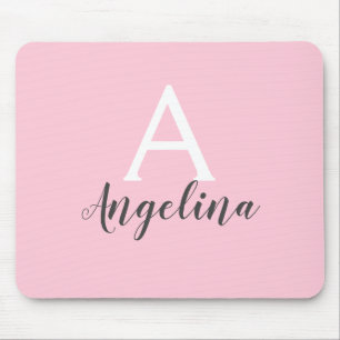 Girly Blek Rosa White & Grått Monogram Namn Musmatta