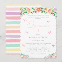 Girly Blommigt Butterflies Quinceañera Party Inbjudningar