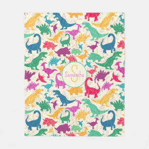 Girly Blommigt Dinosaur Silhouette Girls Fleecefilt
