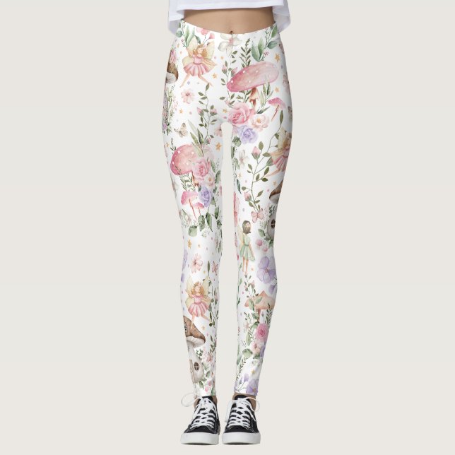 Girly Blommigt Fairy Enchanted Forest Leggings (Framsida)