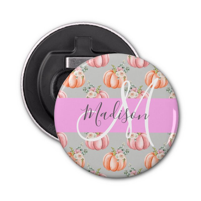 Girly Blommigt Grått Rosa Peach Pumpkin Monogram N Flasköppnare (Framsidan)