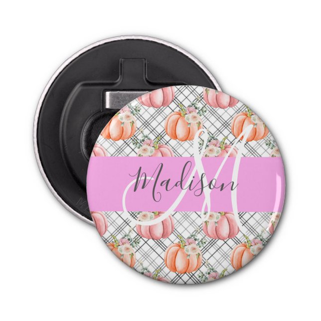 Girly Blommigt Grått Rosa Peach Pumpkin Monogram N Flasköppnare (Framsidan)