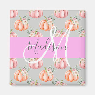 Girly Blommigt Grått Rosa Peach Pumpkin Monogram N Magnet