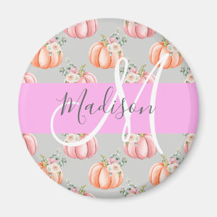 Girly Blommigt Grått Rosa Peach Pumpkin Monogram N Magnet