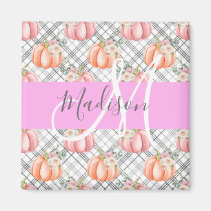 Girly Blommigt Grått Rosa Peach Pumpkin Monogram N Magnet