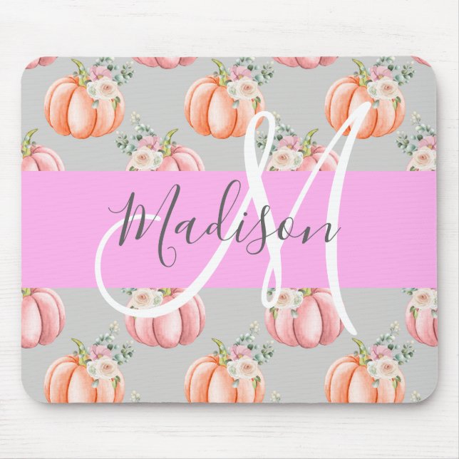 Girly Blommigt Grått Rosa Peach Pumpkin Monogram N Musmatta (Framsidan)