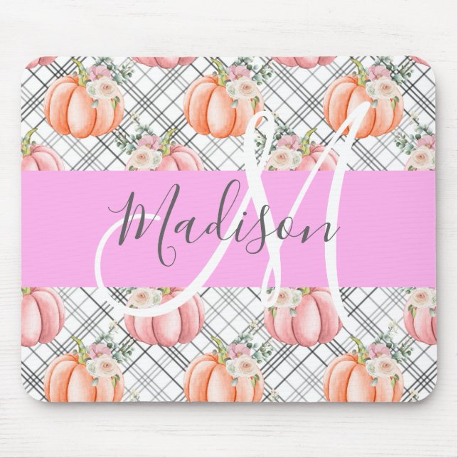 Girly Blommigt Grått Rosa Peach Pumpkin Monogram N Musmatta (Framsidan)