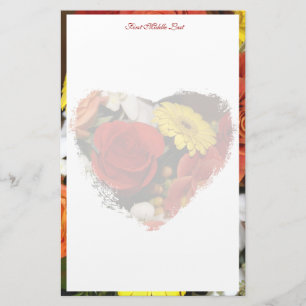 Girly Blommigt Heart Bouquet Gräns Anpassningsbar Brevpapper