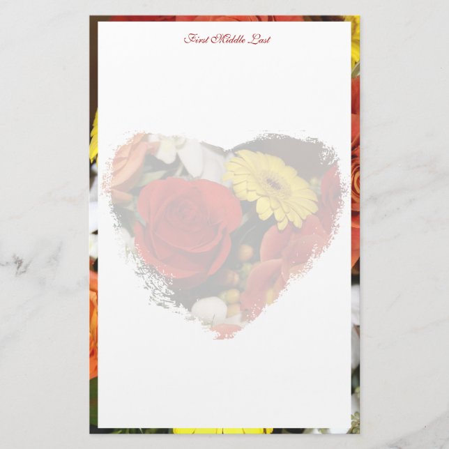 Girly Blommigt Heart Bouquet Gräns Anpassningsbar Brevpapper (Framsida)