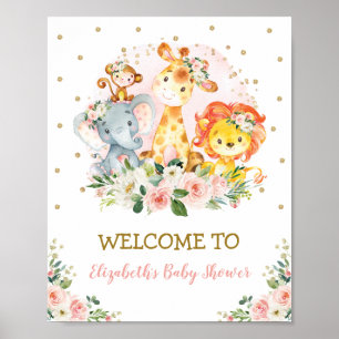 Girly  Blommigt Jungle Animals Safari Vild 1 Poster