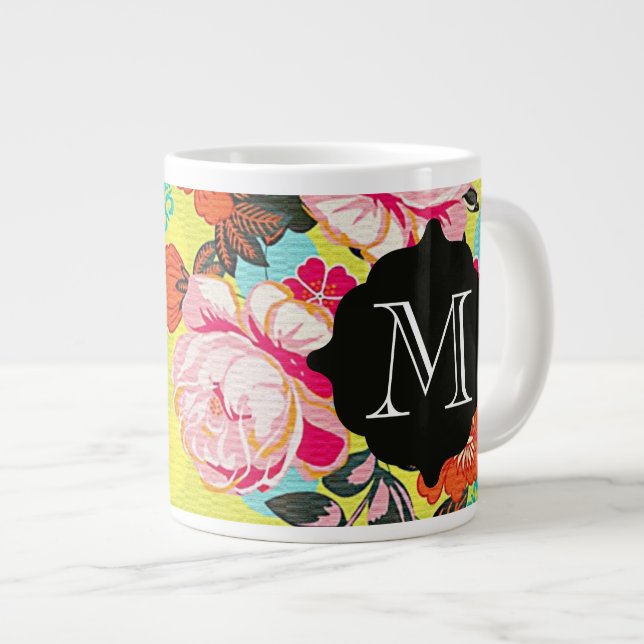 Girly Blommigt Paisley Monogram Giant Mugg Jumbo Mugg (Framsida höger)