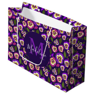Girly Blommigt Pansies Mönster Lila Monogram