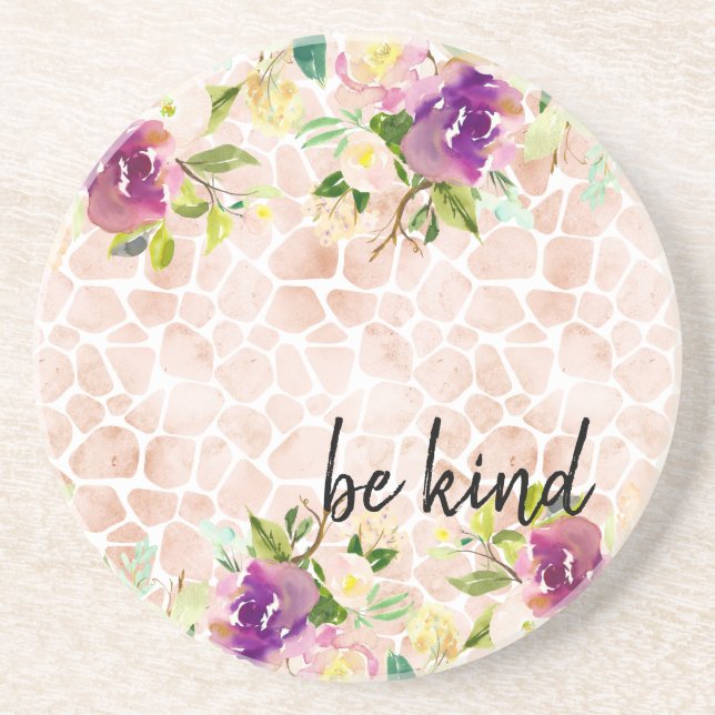 Girly Blommigt Peach Giraffe Skriv ut vattenfärg Underlägg (Framsidan)