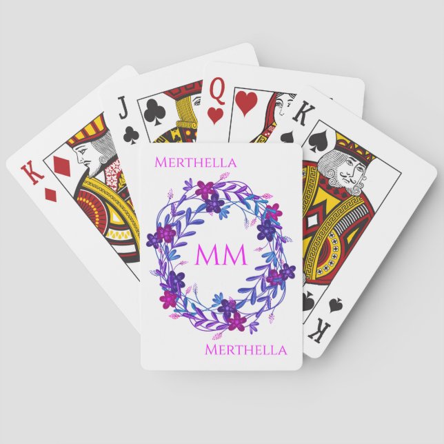 Girly Blommigt PERSONLIG Monogram Casinokort (Baksidan)