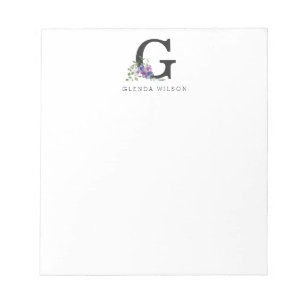 Girly Blommigt Watercolor Boho Chic Lila Monogram Anteckningsblock