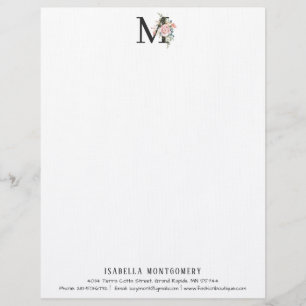 Girly Blommigt Watercolor Boho Monogram Brevhuvud