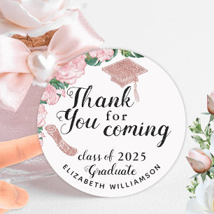 Girly Blommigt White och Rosa Studenten Tack Runt Klistermärke