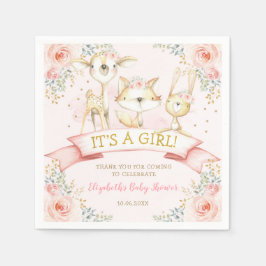 Girly  Blommigt Woodland Animals Baby Shower Pappersservett