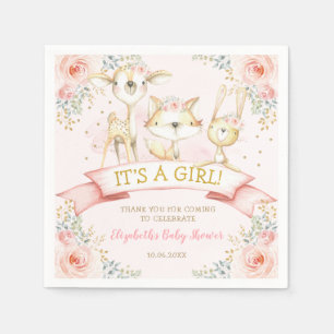 Girly Blommigt Woodland Animals Baby Shower Pappersservett