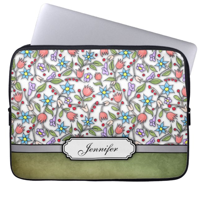 Girly Blommönster Laptop Sleeve (Framsidan)