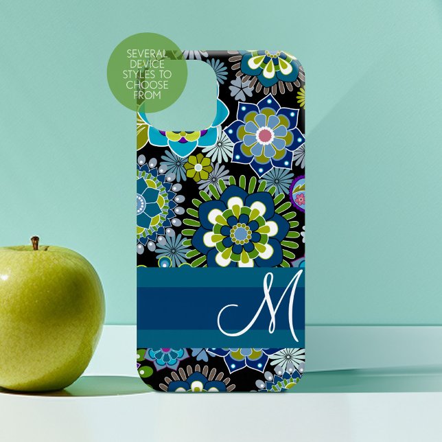 Girly-Blommönster med Monogram (Personalized Phone Case with Custom Monogram)
