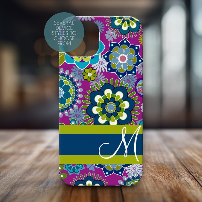 Girly-Blommönster med Monogram (Personalized Phone Case with Huge Monogram)