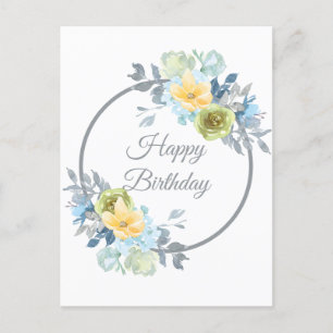 Girly Blue Blommigt Wandedräkt Födelsedag Vykort