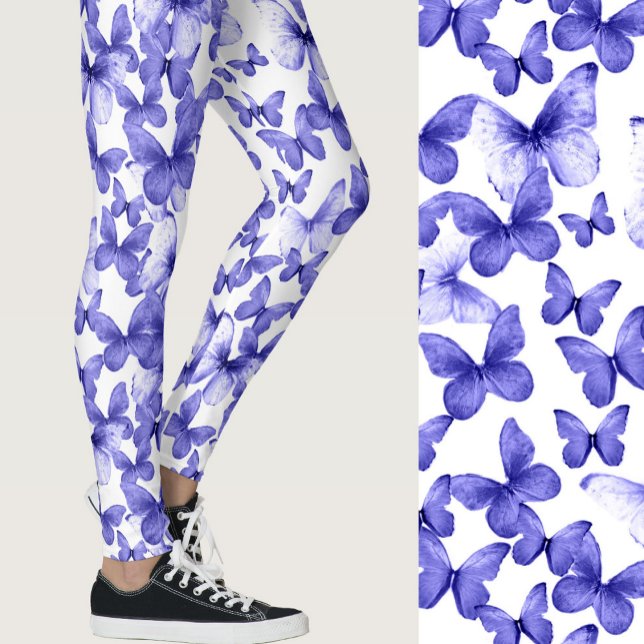 Girly Blue Butterflies Whimsical Patterned Leggings (Skapare uppladdad)