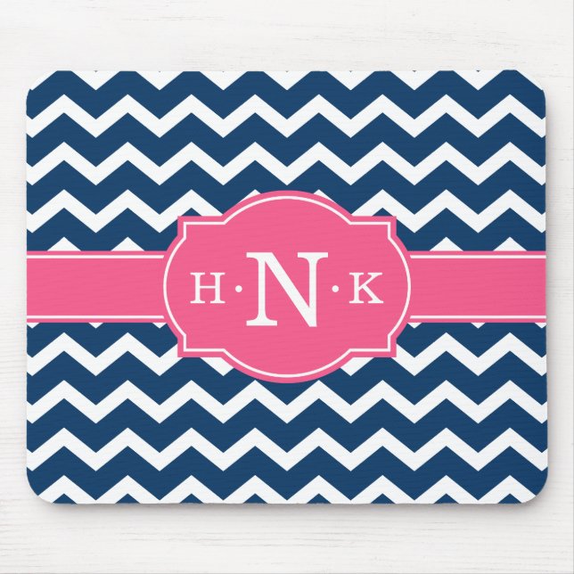 Girly Blue Chevron Rosa Monogram Musmatta (Framsidan)