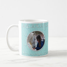 Girly Blue Faux Sparkly Two Photo Heart-accent Kaffemugg