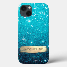 Girly Blue Glitter på Guld-penselstreck Namn