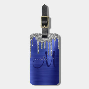 Girly Blue - Glitter Push Metall Monogram Bagagebricka