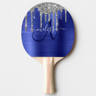 Girly Blue - Glitter Push Metall Monogram Pingisracket