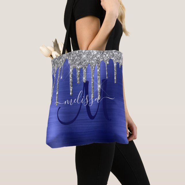 Girly Blue - Glitter Push Metall Monogram Tygkasse (Närbild)