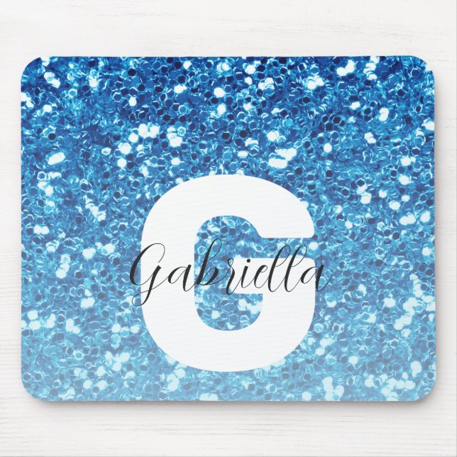 Girly Blue Glitter Sparkles Monogram Script Name Musmatta (Framsidan)