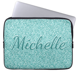 Girly Blue Gnistra Monogram Namn Laptop Fodral
