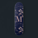 Girly Blue Marble Ro Gold Foil Monogram Mini Skateboard Bräda 18,5 Cm<br><div class="desc">Skattbräda i den blå marmorskplattan i den blå marmorkulan i Ro,  med trendig i ro guld/rosa på marmor i marmor av marmor och ditt anpassningsbar monogram. Perfekt för ditt giriga,  lyxaktiga estetiska.</div>