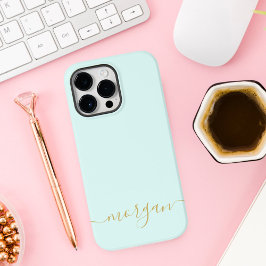 Girly Blue Monogram Modern Script Personlig Cas