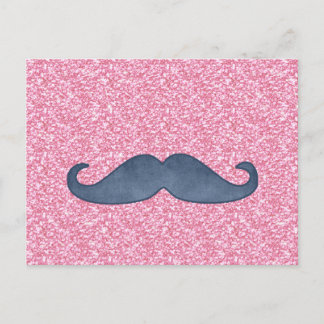 GIRLY BLUE MUSTACHE ROSA GLITTER PHOTO VYKORT