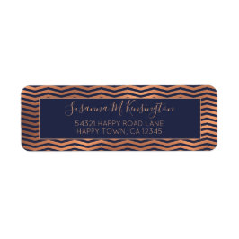 Girly Blue och Copper Ro Gold Foil Chevron Returadress Etikett