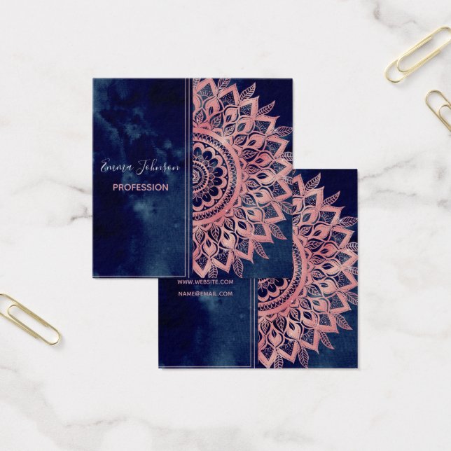 Girly Blue Pink Mandala Floral  Fyrkantigt Visitkort (Kontor)