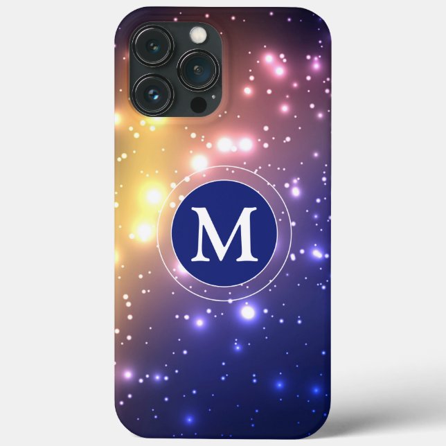 Girly Blue Rosa Gult Glow Sparkly Monogram (Baksida)