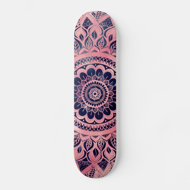 Girly Blue Rosa Mandala Blommigt Mini Skateboard Bräda 18,5 Cm (Framsida)